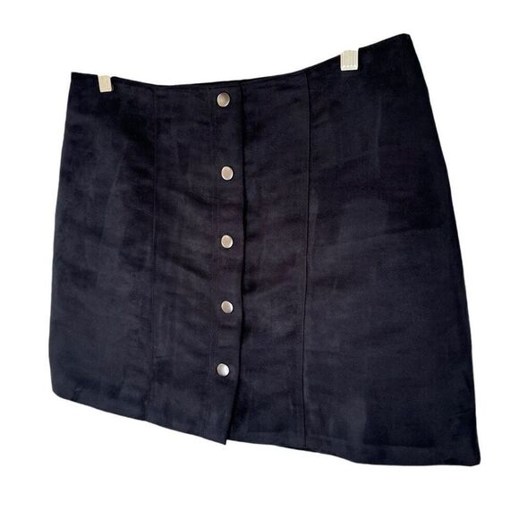 Gap Navy Blue Faux Suede Mini Skirt Silver Button Pleated Hidden Zip Size 6 Soft - Picture 3 of 8